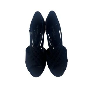 Easy Street Alive Black Strappy Peep Toe Kitten Heel Dance Pumps Size 9M NEW